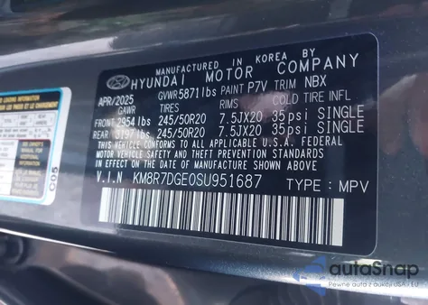 2025 Hyundai Palisade Calligraphy from USA, damaged, VIN KM8R7DGE0SU951687